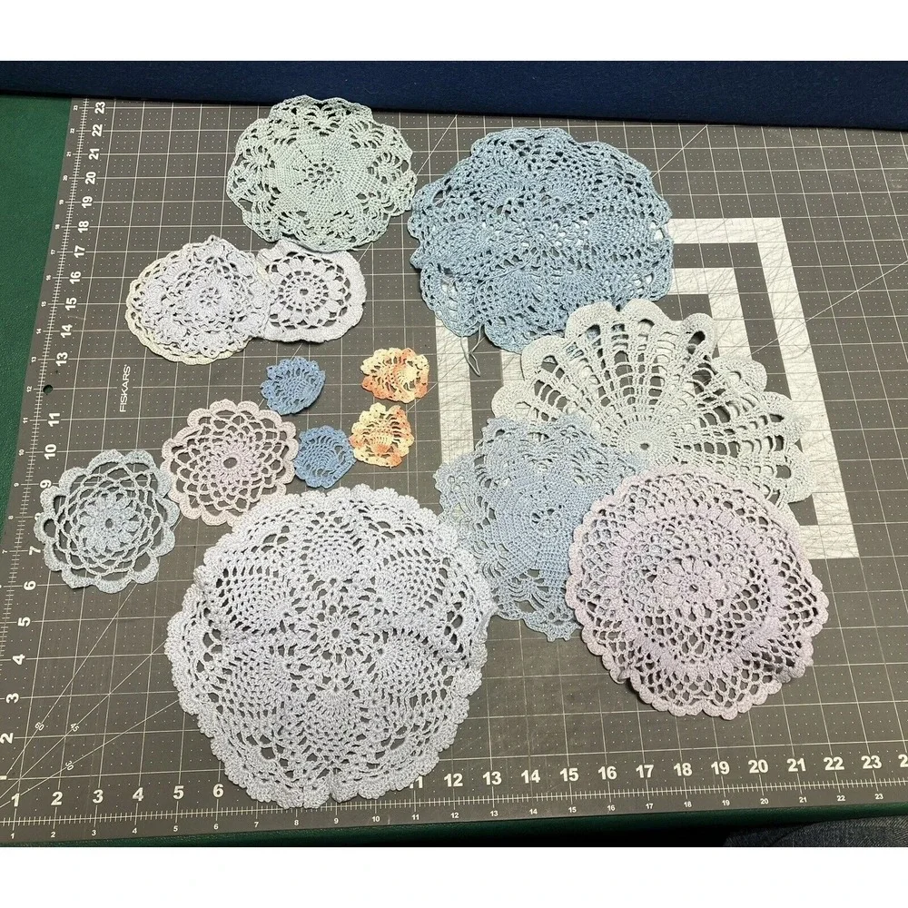 Crocheted Round‎ Doilies Varies Design Varies Blues Peach Varies Sizes 2